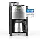 BEEM Fresh-Aroma-Perfect Thermolux | Kaffeemaschine mit Mahlwerk für Kaffeebohnen und Filterkaffee| 1,25 l Isolierkanne für 2-10 Tassen | inkl. Permanentfilter und Timer [1000 Watt/silber]