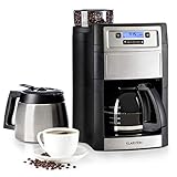 Klarstein Aromatica II Duo Kaffeemaschine mit Mahlwerk - Filter-Kaffeemaschine, 1000 Watt, 1.25 Liter Glaskanne, 1.25 Liter Thermoskanne, Timer, inkl. Permanent- und Aktivkohle Filter, silber