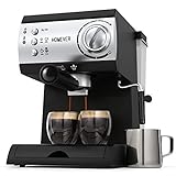 Espresso Siebträgermaschine,Homever 15 Bar Espressomaschine Kaffeemaschine mit Milchschaum Düse,1050W Direktwahltasten & Drehregler,1 oder 2 Tassen Espresso Funktion zum Espresso,Latte,Cappuccino