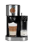 MEDION Espressomaschine mit 1300 Watt, 15 bar, 1200 ml abnehmbarer Wassertank, 700 ml Milchtank mit Aufschaumdüse, Aluminium Siebträger, MD 1711