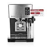 BEEM CLASSICO Espresso-Siebträgermaschine - 19 bar | Silber | Integrierter Milchtank und Dampfdüse | Abnehmbarer Wassertank | 1.450 W