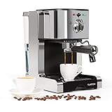 Klarstein Passionata 15 Espressomaschine Espresso-Automat Kaffee-Maschine 1470 Watt 1,25 Liter automatischer Druckablass inkl. Milchschaum Düse für Zubereitung von Cappuccino, Silber