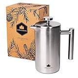 Groenenberg French Press aus Edelstahl | 1 Liter (5 Tassen) Kaffeebereiter doppelwandig isoliert | Kaffeepresse inkl. Ersatzfiltern & Step-by-Step Anleitung | Coffee Press Spülmaschinenfest