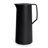 Emsa Motiva Isolierkanne 1l, Kunststoff, Thermoskanne mit Quick-Press-Verschluss, 12h heiß, 24h kalt, Glaskolben, Made in Germany, nordisches Design, schwarz, N41707