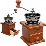 Retoo Manuelle Kaffeemühle, Holzschublade Bohnenmühle Kaffeebohnenmühle Handmühle Retro Stil Gusseisen Handkurbel(17.5x10.5x10.5cm)