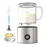 Milchaufschäumer Elektrisch 4 in 1, Milchschäumer Induktion 500ml Kalt Warm, Automatische, Spülmaschinenfest, Abnehmbar Visuelles Glas für Kaffee und Latte