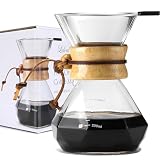 Lalord Pour Over Kaffeebereiter mit Edelstahlfilter, Borosilikatglas Kaffeekanne, Holzkragen, Kaffeefilter-Brauer, für 2 Tassen, 400 ml